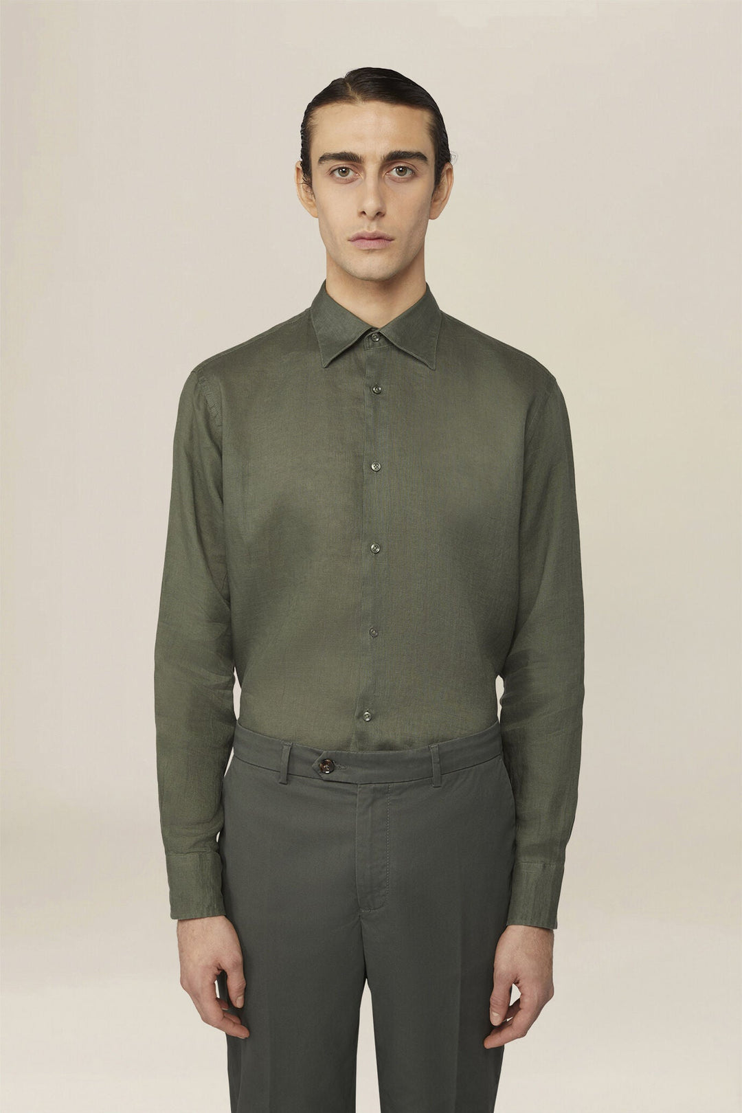 Classic Collar Pure Linen Shirt — Multi-Colour for Men — MILITARY