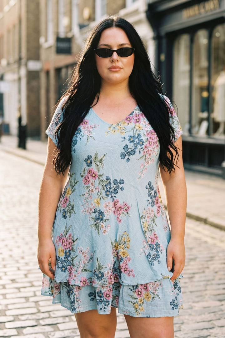 Floral Print Layered Hem Cotton Dress — gallery