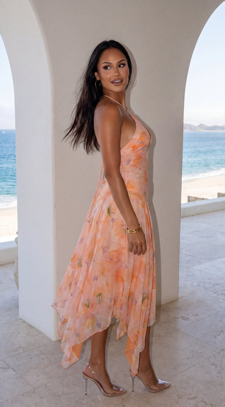 Esperalia Floral Halter Asymmetric Midi Dress for Women - gallery
