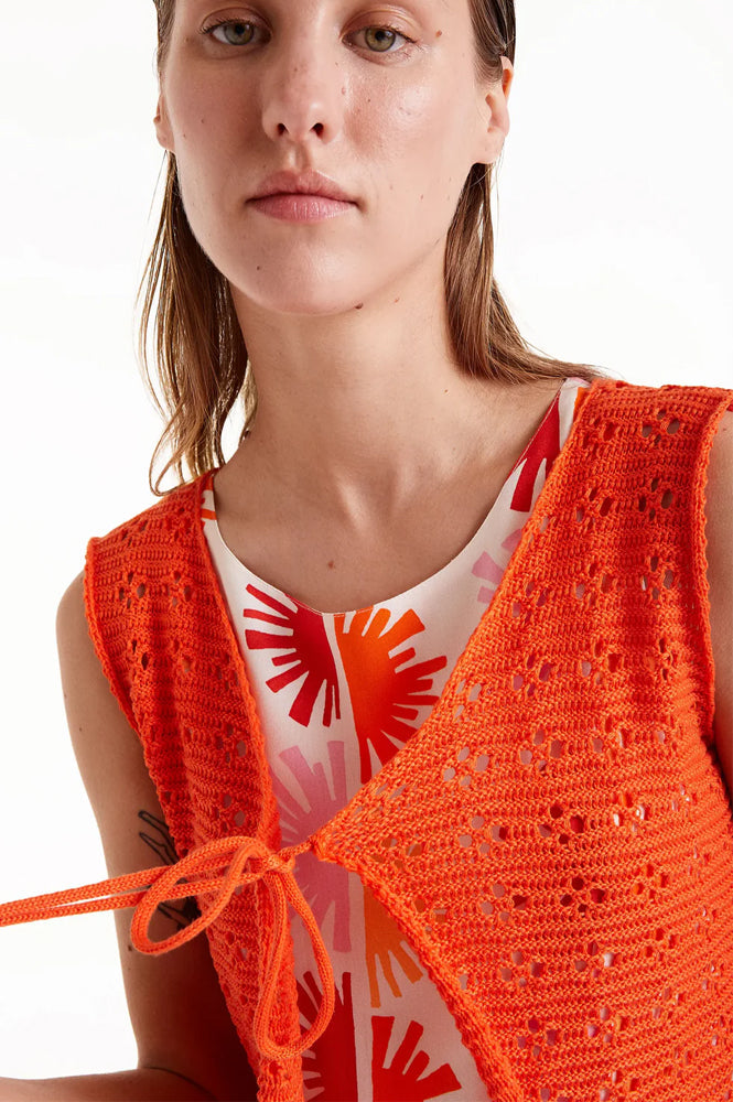 Orange Knit Bow Top for Women - gallery