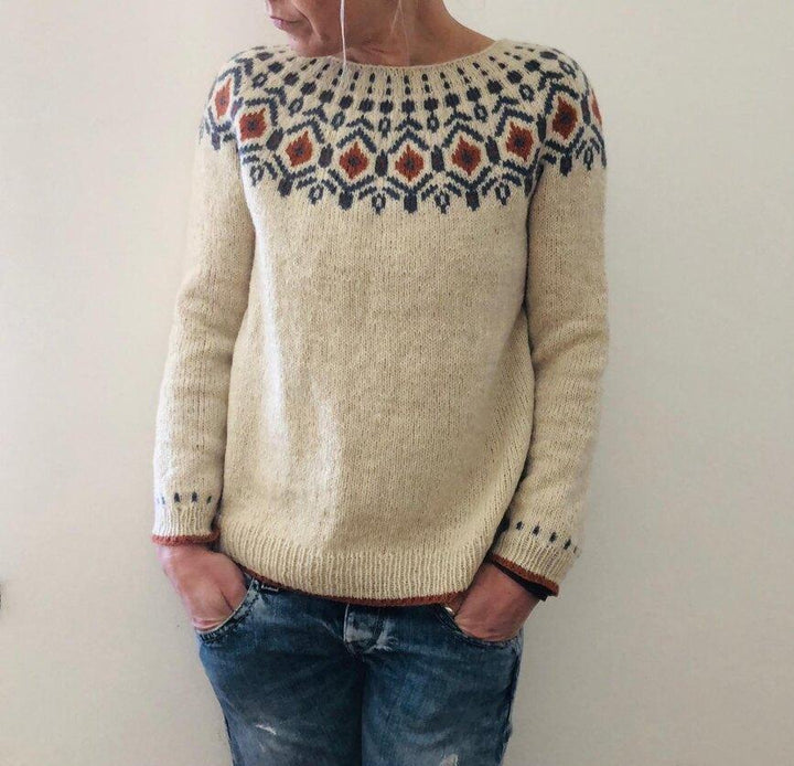 Artisan Knit Jumper with an Autumnal Collar Pattern