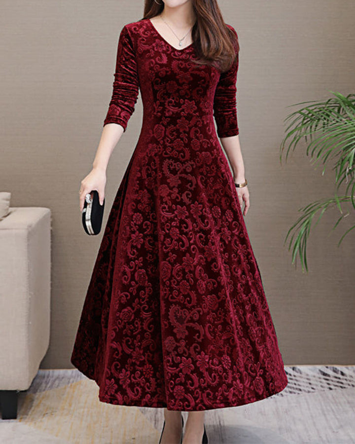 Velvet Evening Dress with A-Line Skirt for Women