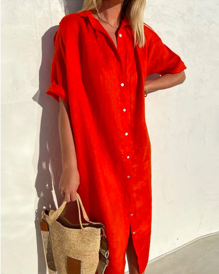 Hooded Button-Front Cotton Midi Shirt Dress for Women