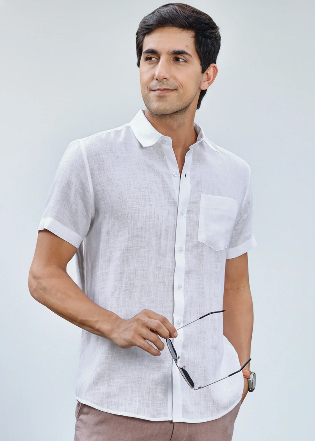 Harvey Pure Linen White Short Sleeve Shirt for Men