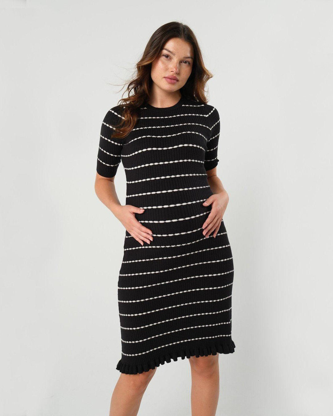 Louie Striped Knit Maternity & Nursing Dress — gallery