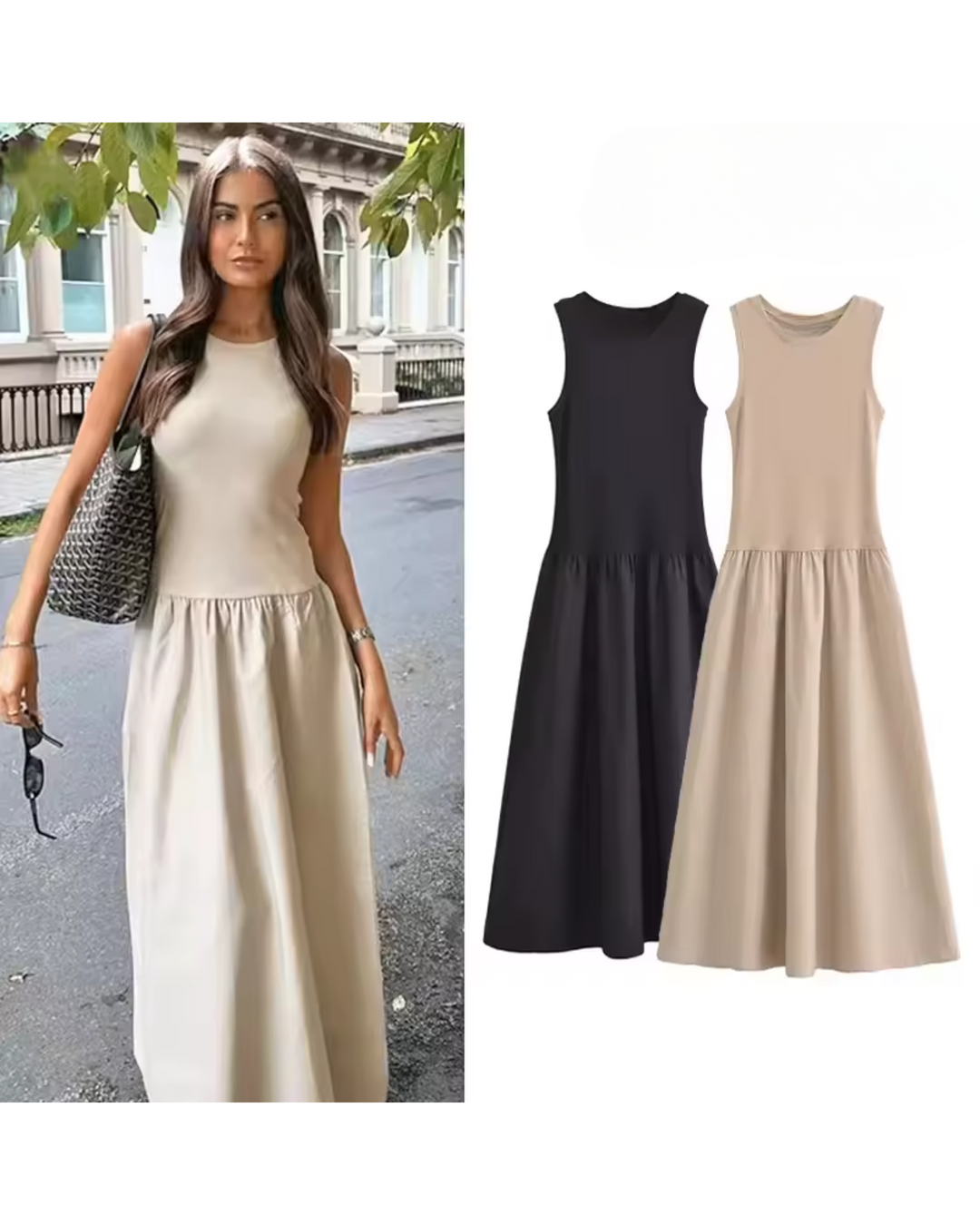 Cosmos Drop Waist Maxi Dress in Beige for Women - gallery