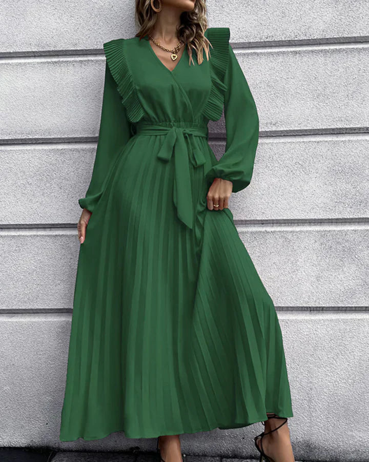 Pleated V-Neck Maxi Dress in Five Colours