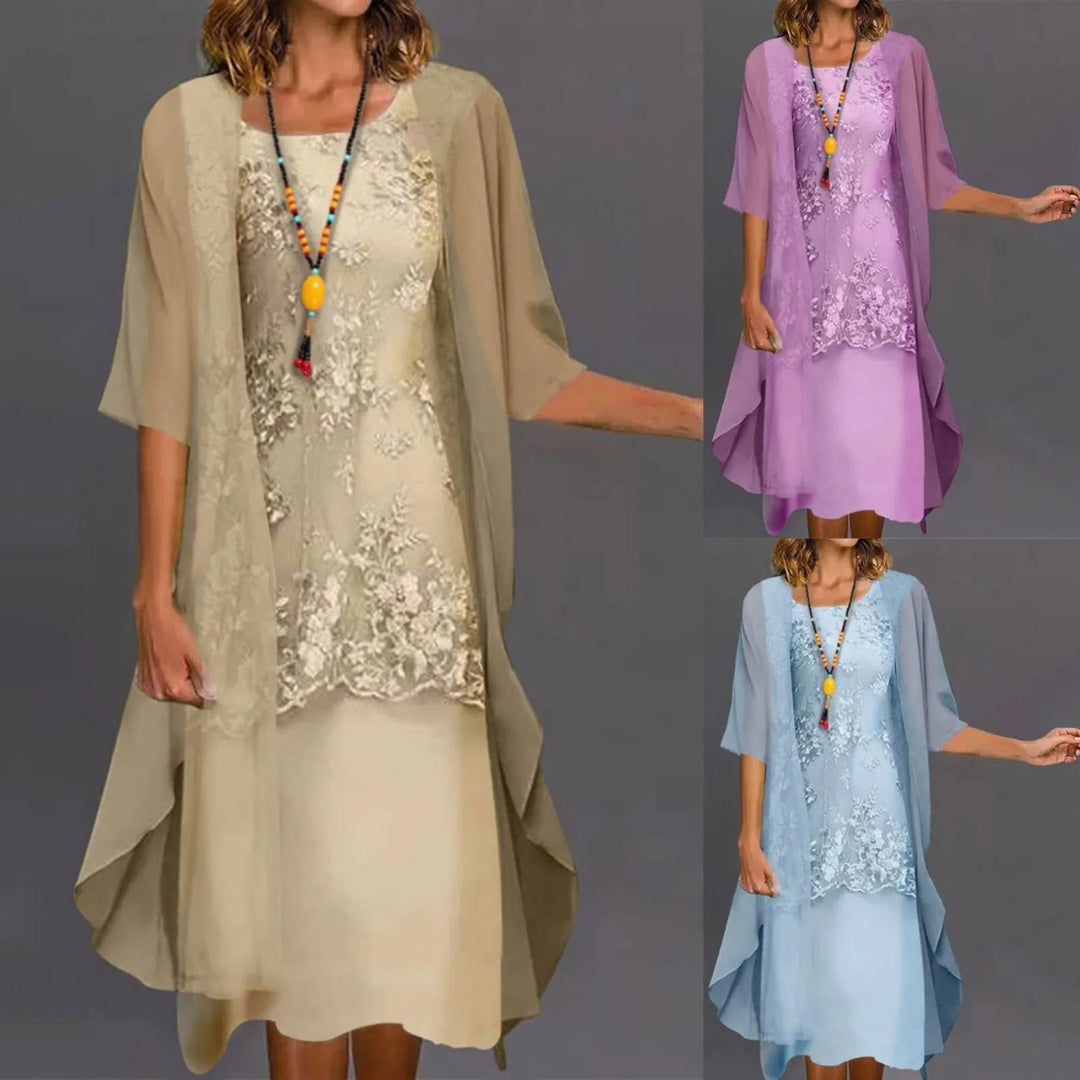 Chiffon Midi Dress with Patchwork Sleeve Detail