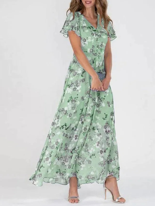 Vibrant Printed Maxi Dress with Layered Underskirt