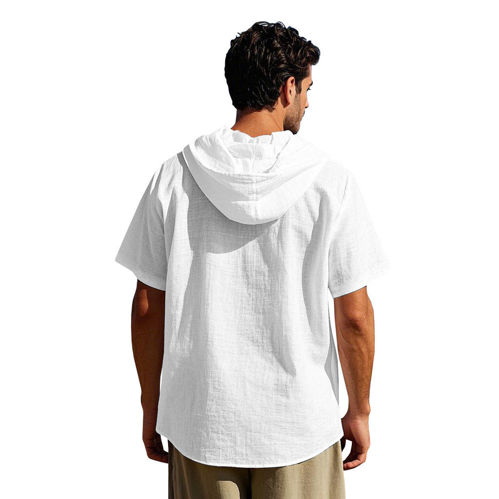 Hooded Short Sleeve Patchwork Shirt for Men - gallery