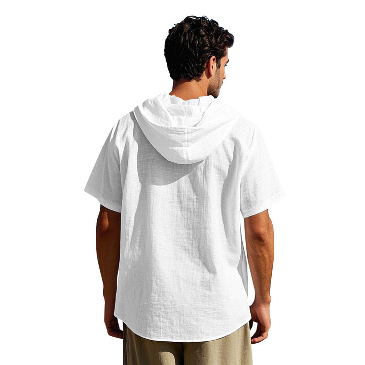 Hooded Short Sleeve Patchwork Shirt for Men - gallery
