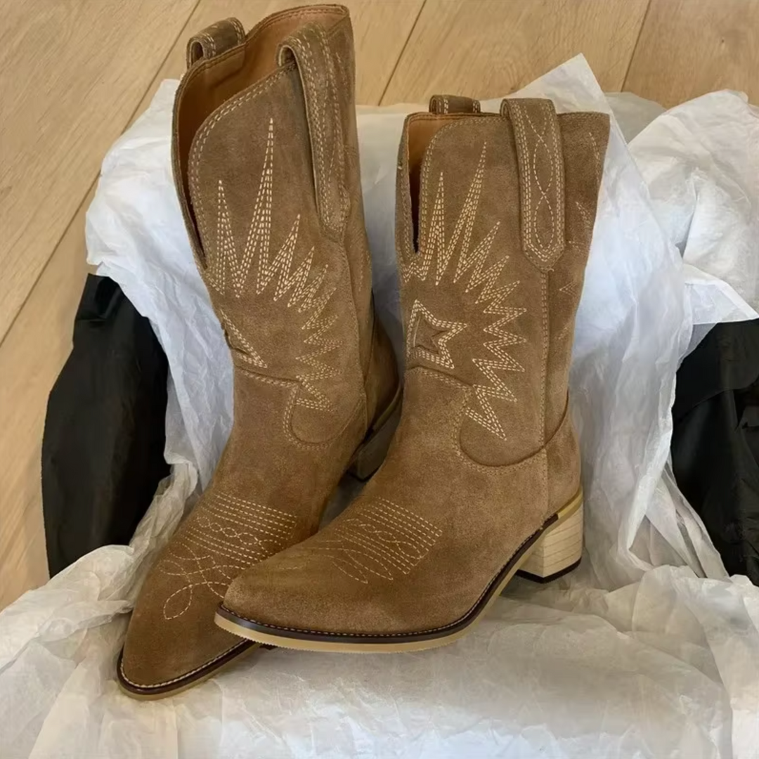 Retro Embroidered Ankle Boots in Western Style