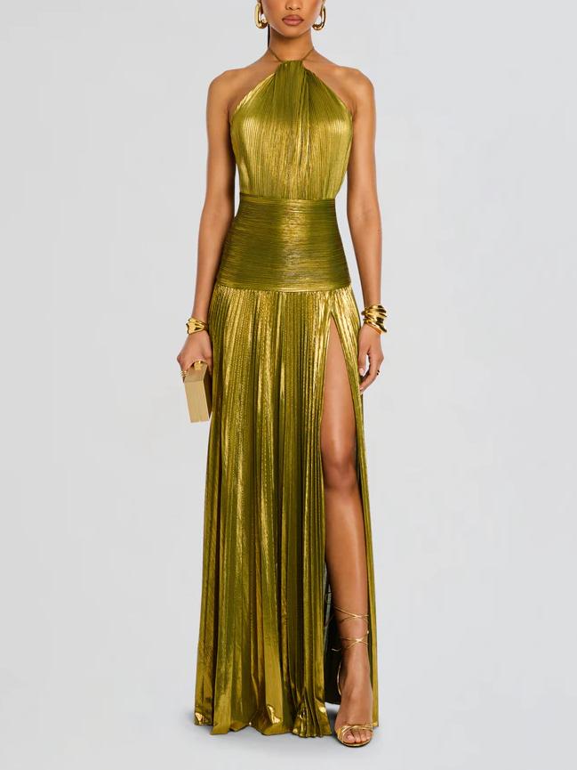 Thalia Metallic Peridot Maxi Dress for Women