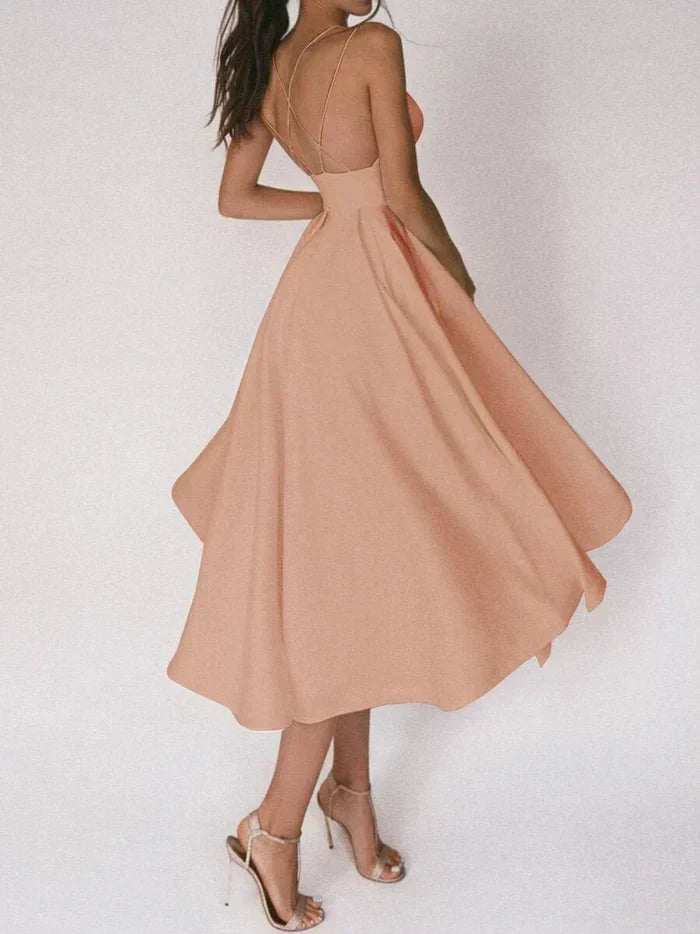V-Neck Strappy Midi Dress with Cut-Out Back Detail