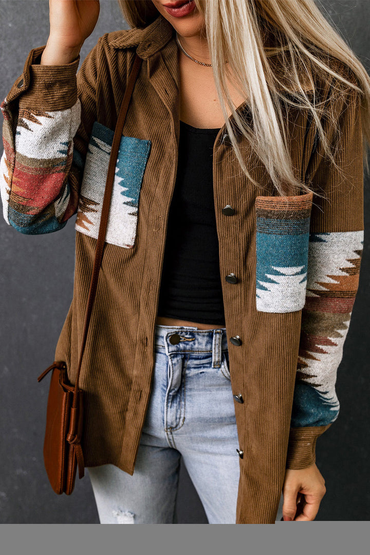 Aztec-Inspired Corduroy Jacket in an Oversized Cut