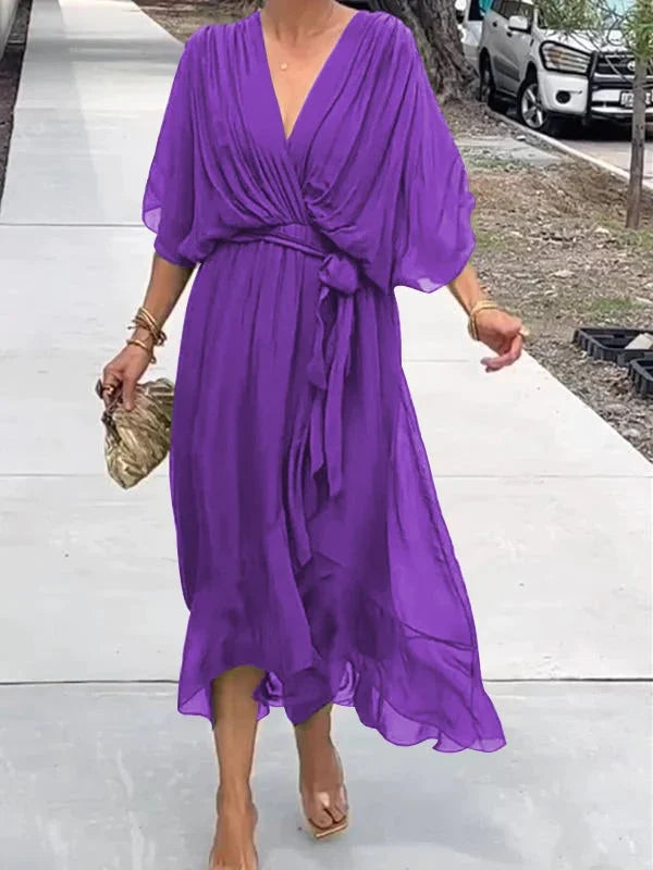 V-Neck Chiffon Dress for a Long Summer Evening