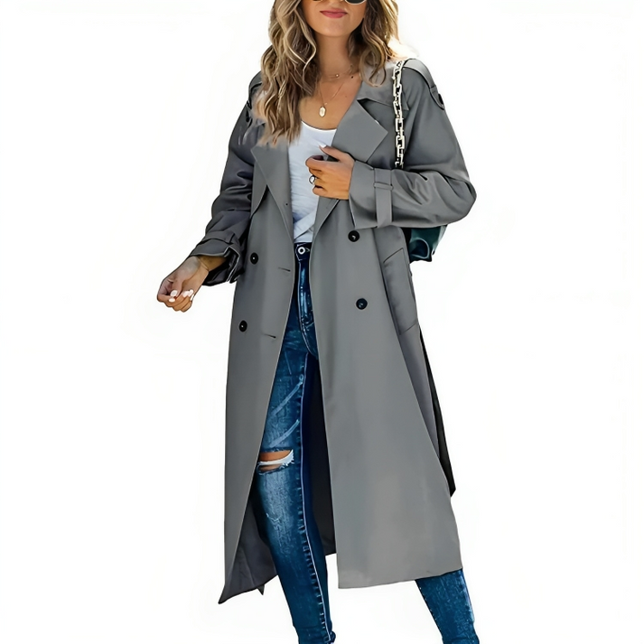 Double-Breasted Trench Coat with Storm-Flap Collar