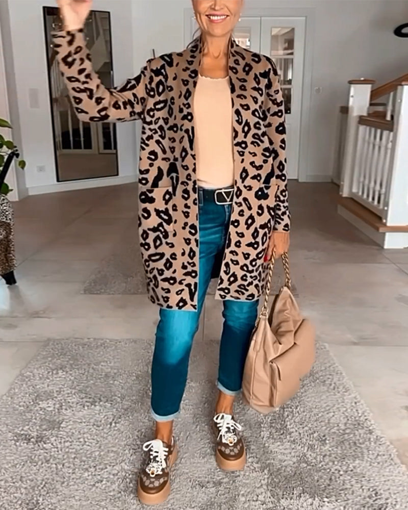 Leopard Print Cardigan in a Relaxed Dropped-Shoulder Fit