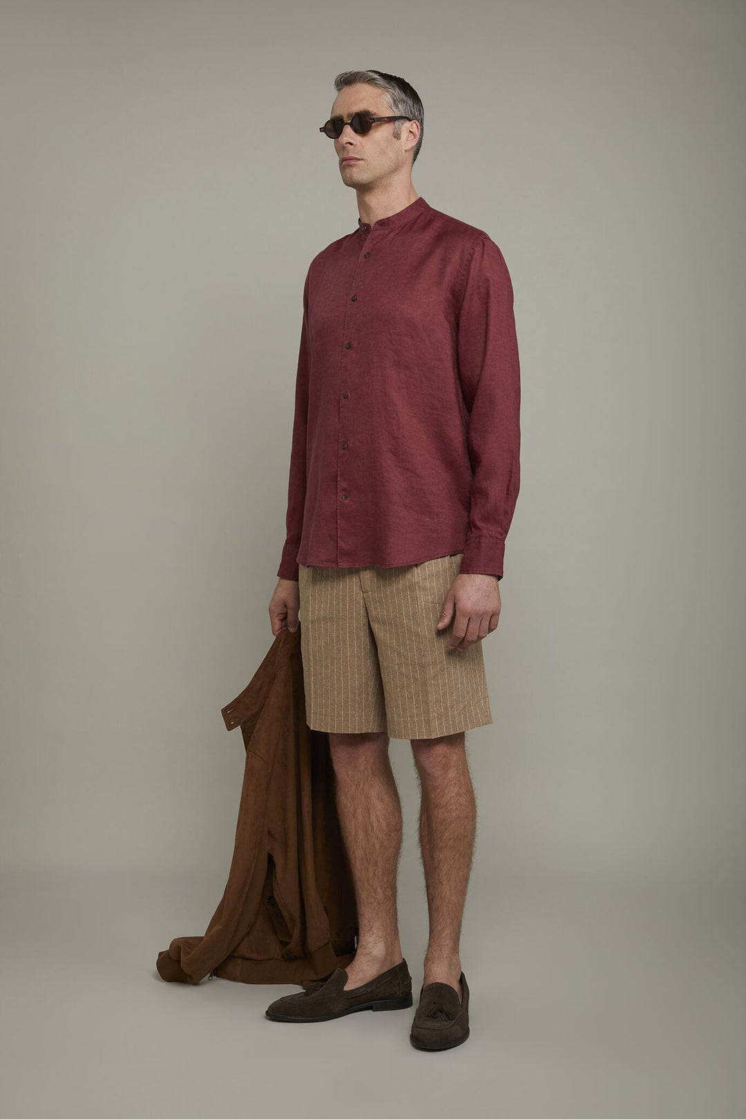 Korean Collar Pure Linen Comfort Shirt for Men — gallery