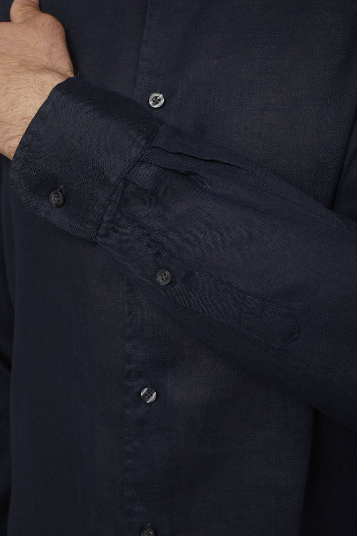 Korean Collar Pure Linen Comfort Shirt for Men — gallery