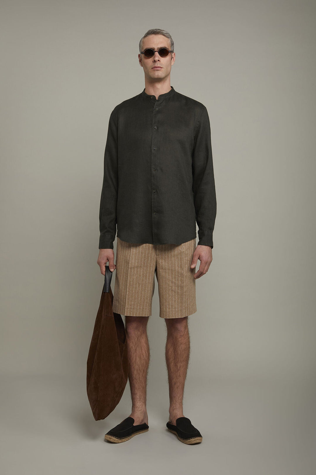 Korean Collar Pure Linen Comfort Shirt for Men — MILITARY