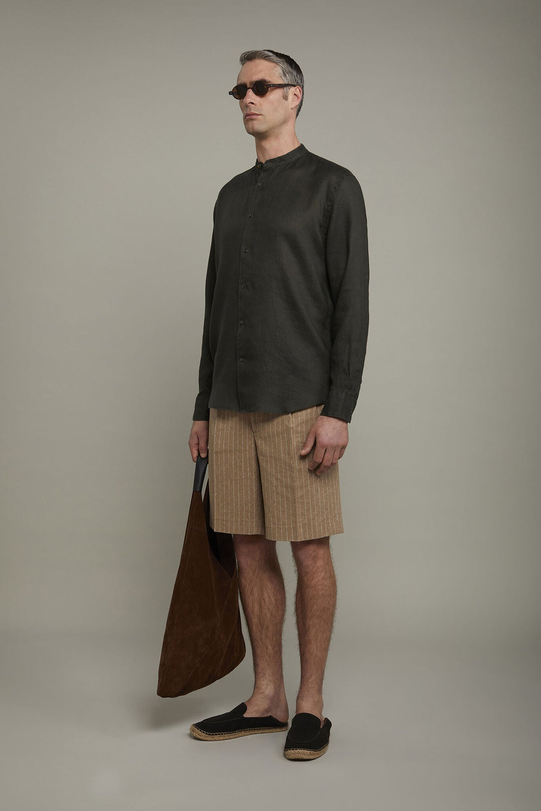 Korean Collar Pure Linen Comfort Shirt for Men — gallery