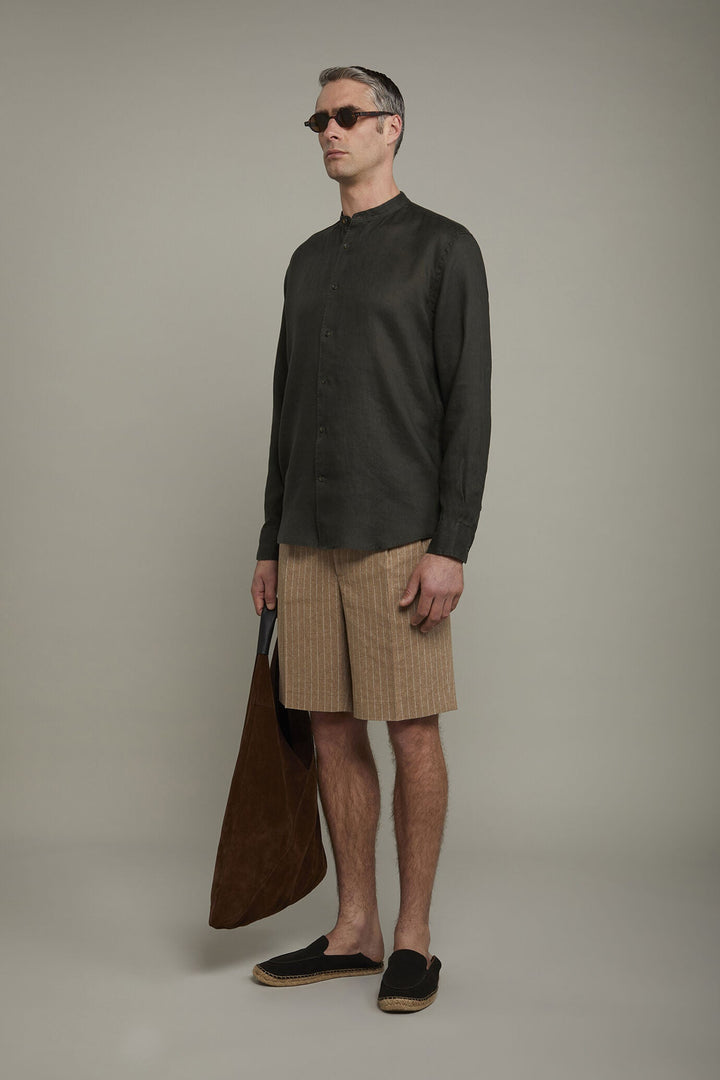 Korean Collar Pure Linen Comfort Shirt for Men — gallery