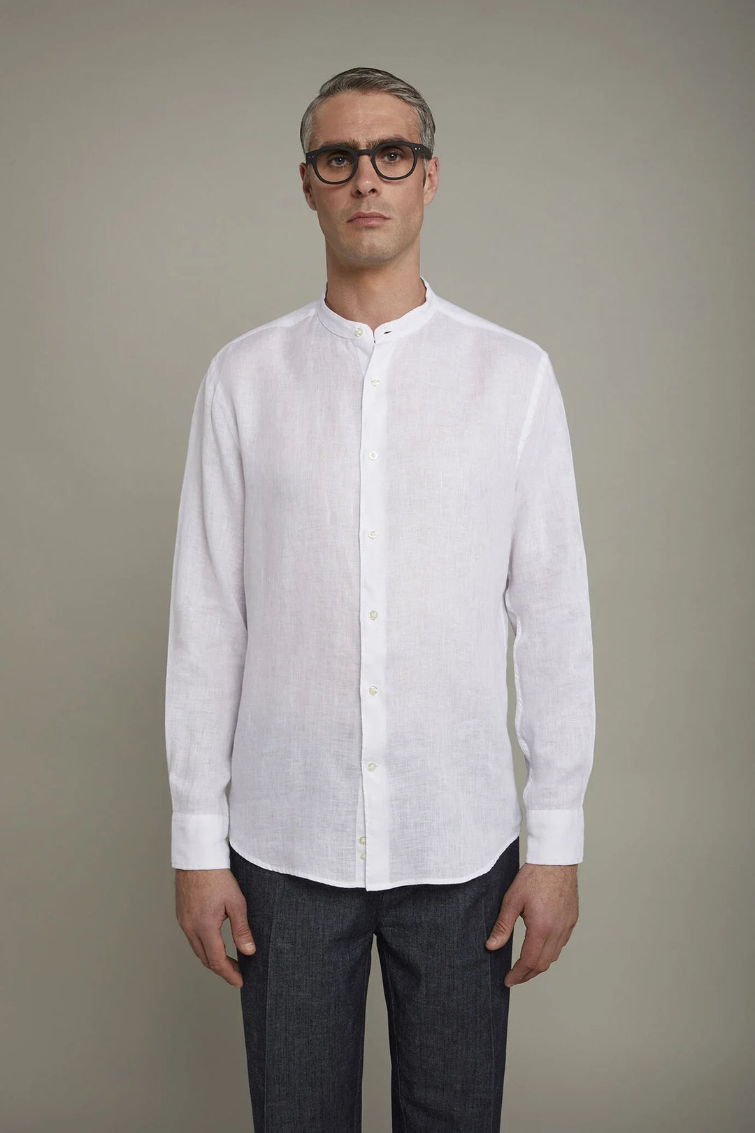 Korean Collar Pure Linen Comfort Shirt for Men — gallery
