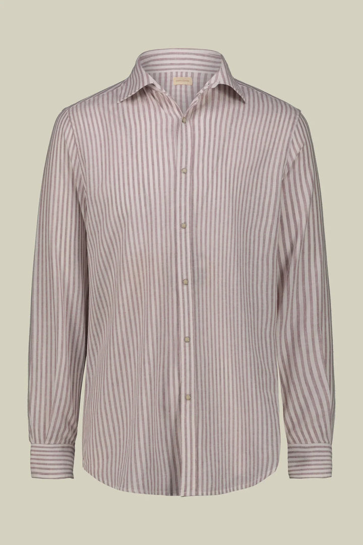 French Collar Striped Washed Linen Cotton Shirt for Men — gallery