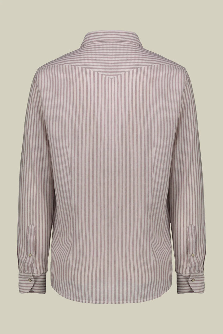 French Collar Striped Washed Linen Cotton Shirt for Men — gallery