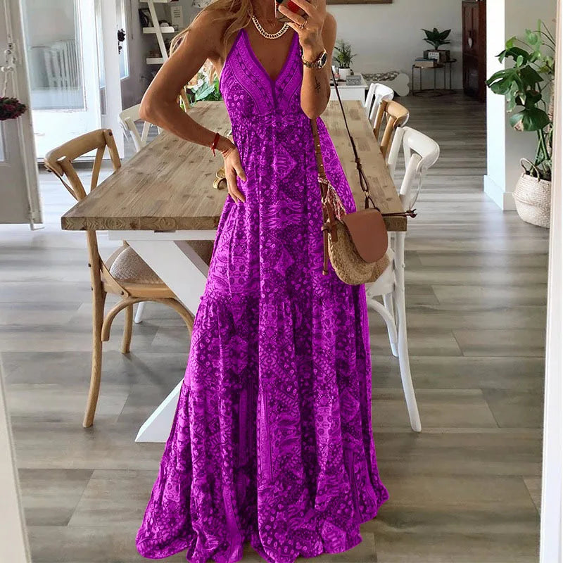Summer Floral Maxi Dress in a Large-Scale Botanical Print