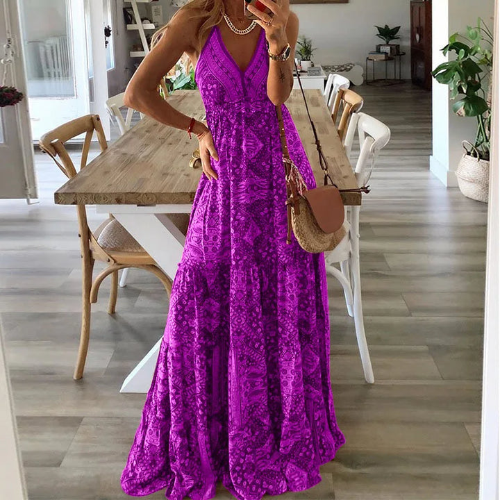 Summer Floral Maxi Dress in a Large-Scale Botanical Print