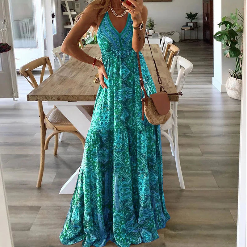 Summer Floral Maxi Dress in a Large-Scale Botanical Print
