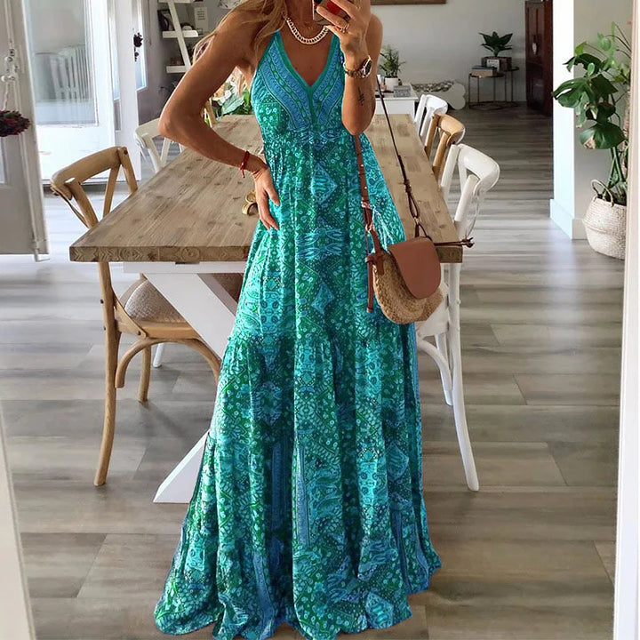 Summer Floral Maxi Dress in a Large-Scale Botanical Print