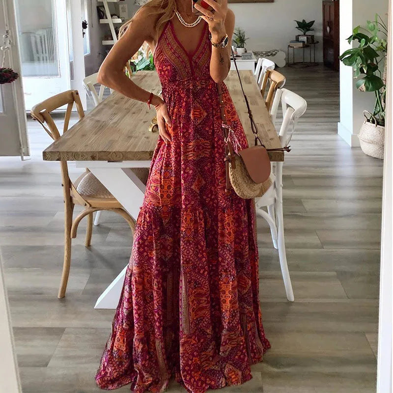 High-Waisted Floral Dress in a Loose Bohemian Print