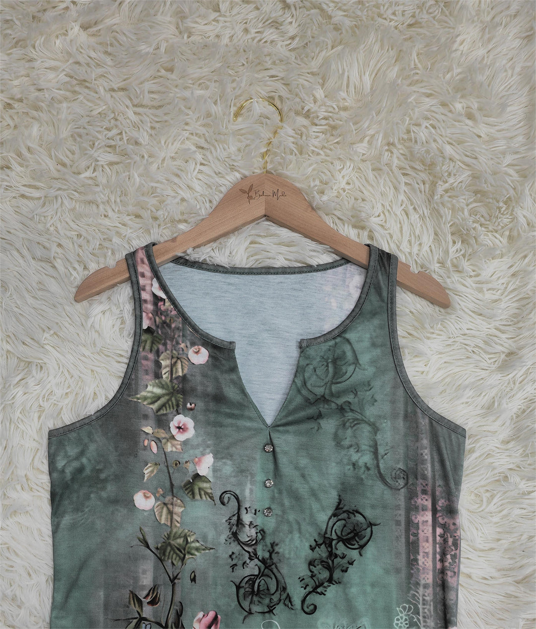 Floral Watercolour Sleeveless Top with Deep V-Neckline