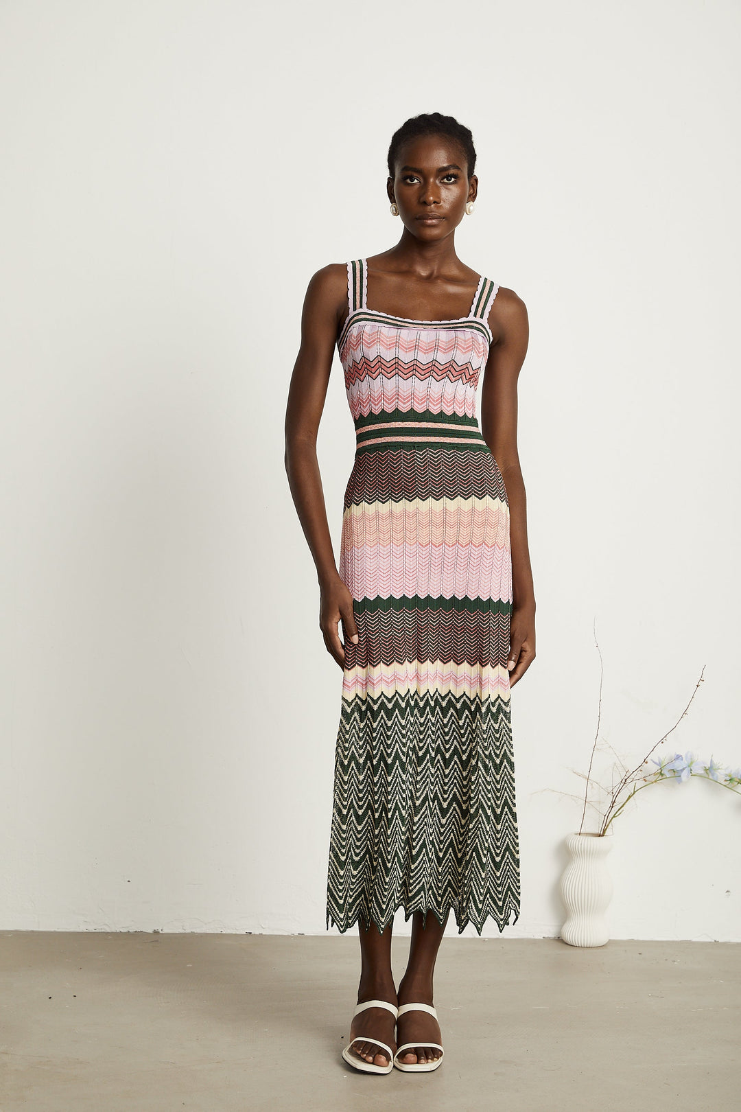 Daphne Contrast Knitted Midi Dress for Women - gallery