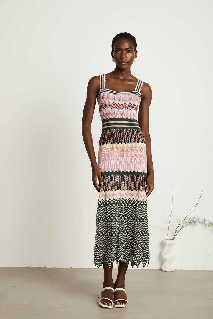 Daphne Contrast Knitted Midi Dress for Women - gallery
