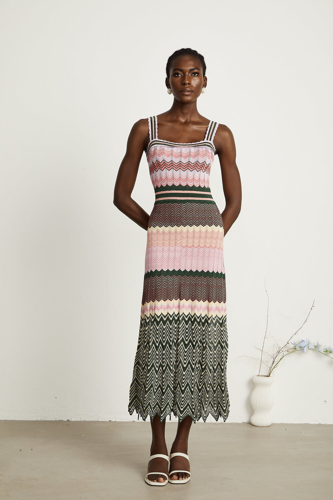 Daphne Contrast Knitted Midi Dress for Women - gallery