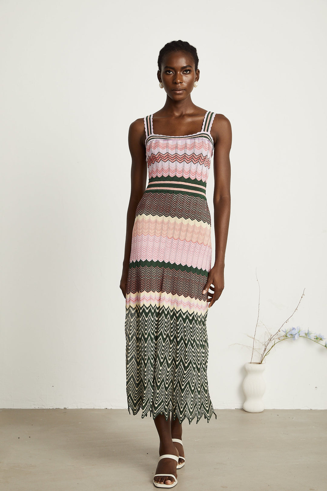 Daphne Contrast Knitted Midi Dress for Women - gallery