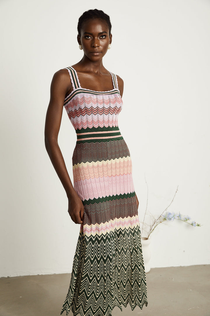 Daphne Contrast Knitted Midi Dress for Women