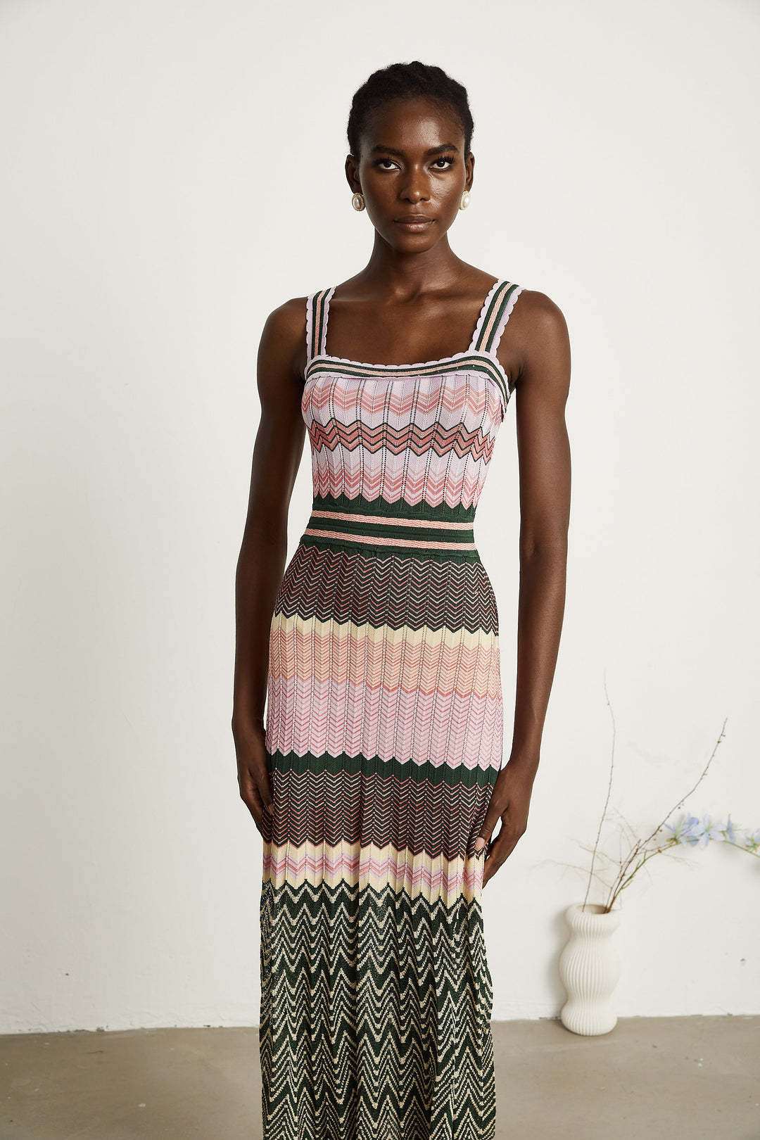Daphne Contrast Knitted Midi Dress for Women - gallery