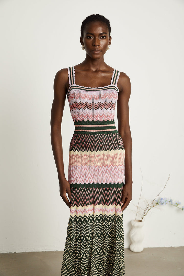 Daphne Contrast Knitted Midi Dress for Women - gallery