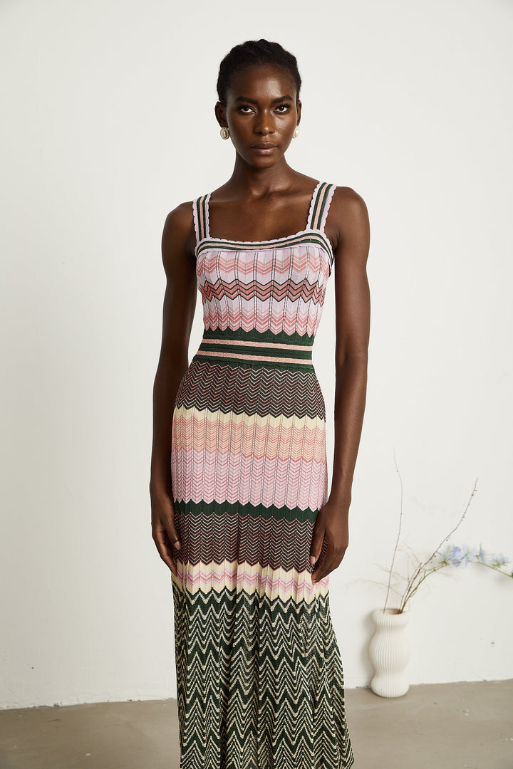 Daphne Contrast Knitted Midi Dress for Women - gallery