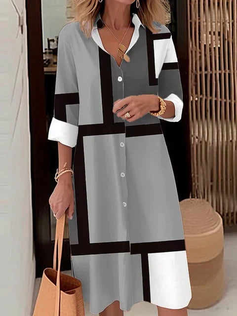 Button-Up Shirt Dress with Puffed Sleeves