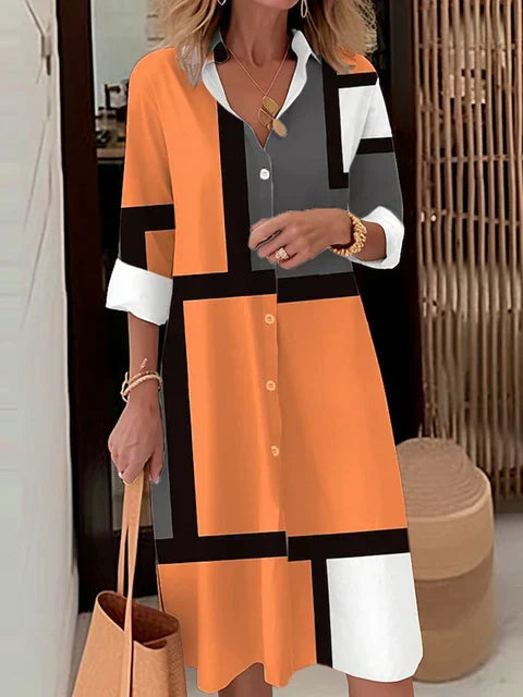 Button-Up Shirt Dress with Puffed Sleeves