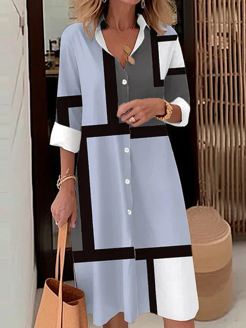 Button-Up Shirt Dress with Puffed Sleeves