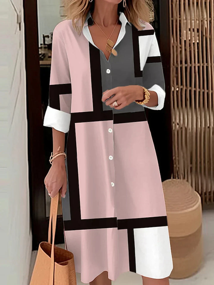 Button-Up Shirt Dress with Puffed Sleeves