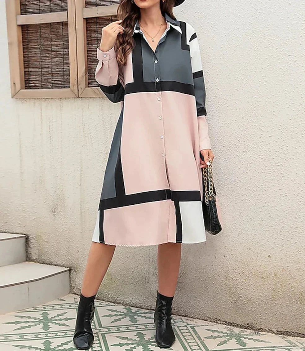 Button-Up Shirt Dress with Puffed Sleeves