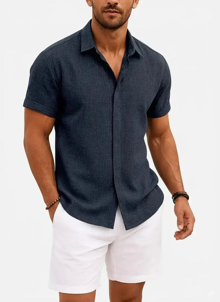 Linen Cotton Blend Short Sleeve Shirt for Men - gallery